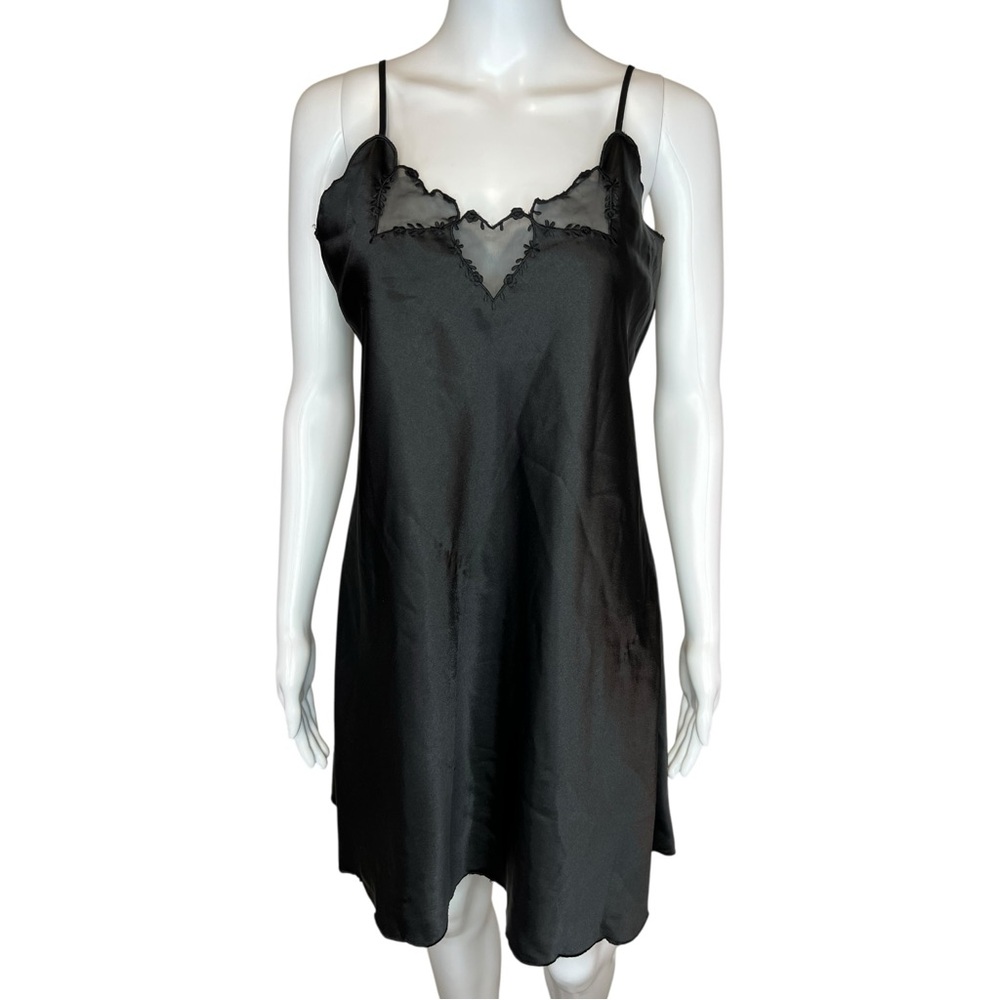 Erica‎ Taylor Heart Black Chemise Lingerie Slip Dress S